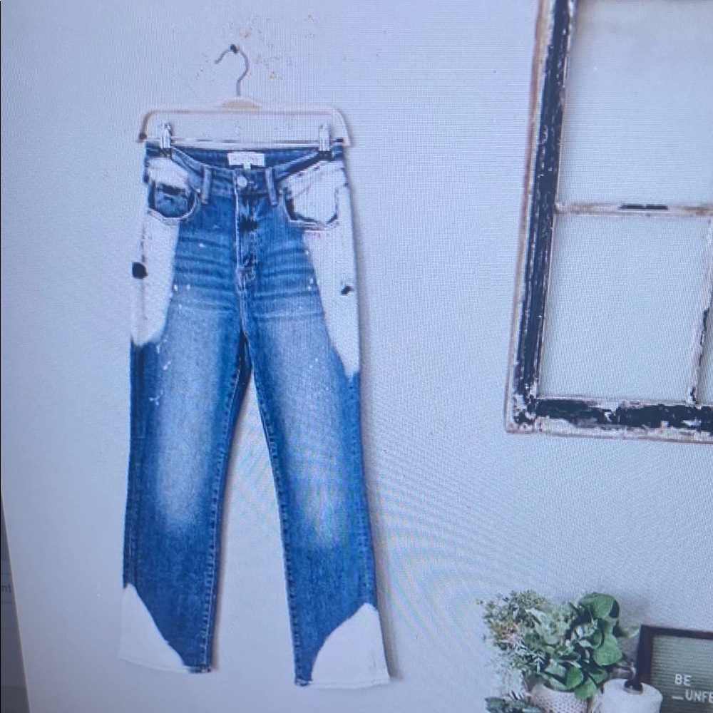 Risen High Rise Medium Wash Bleach Paint Splatter Straight Leg Jeans 5/27 NWOT